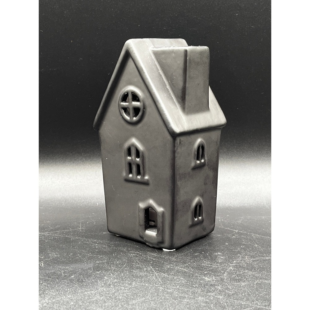 Black Ceramic Light Up Haunted House Tabletop Decor Purple Light Halloween 5.5"